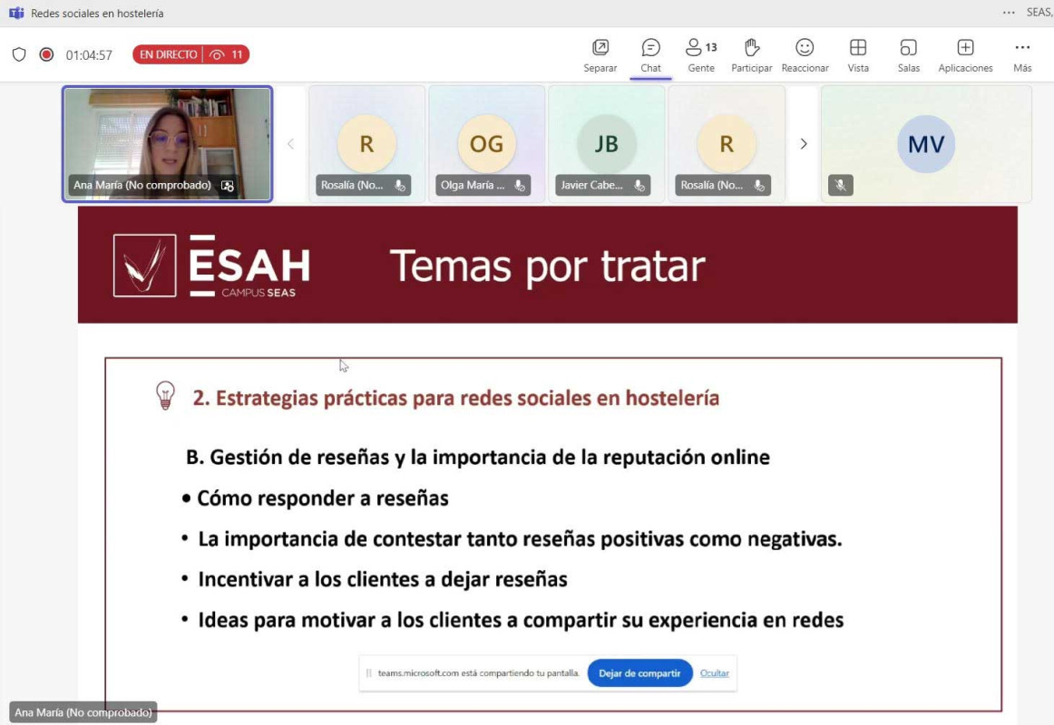 Gran acogida de la masterclass online sobre redes sociales en hostelería